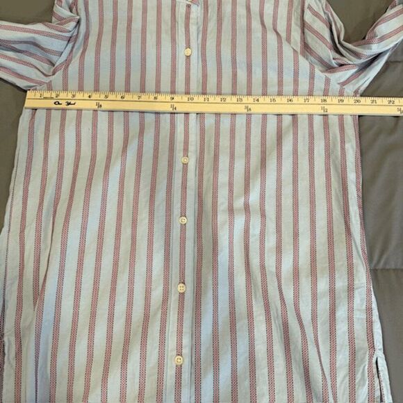 GAP Striped Boyfriend Long Tunic Shirt Blue Red Textured Mandarin Collar Medium - Picture 9 of 12